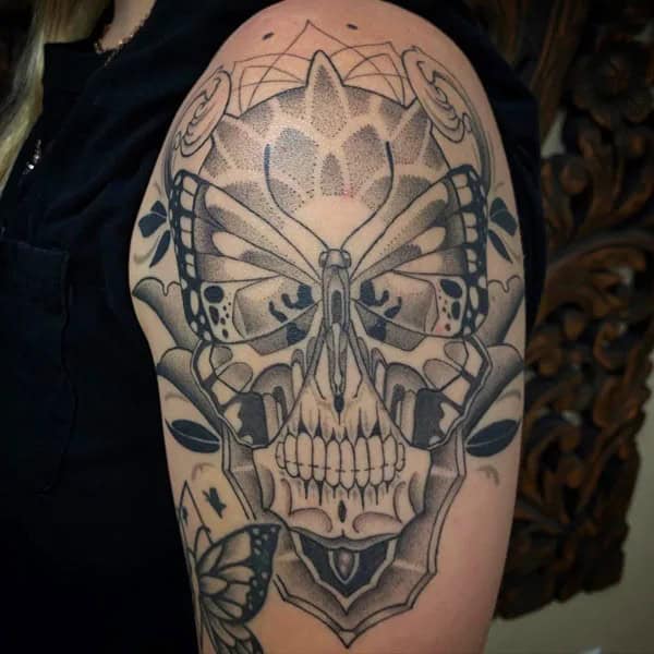 Mandela Butterfly Skull Tattoo