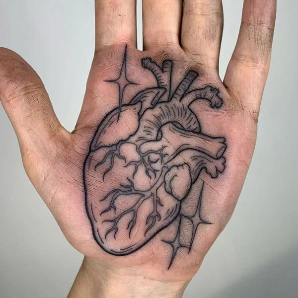 Anatomical Heart Tattoo On Chest