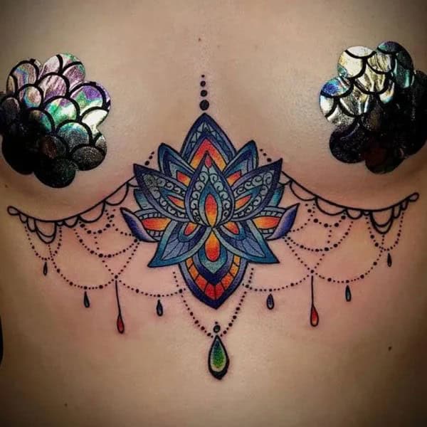 Lotus Sternum Tattoo