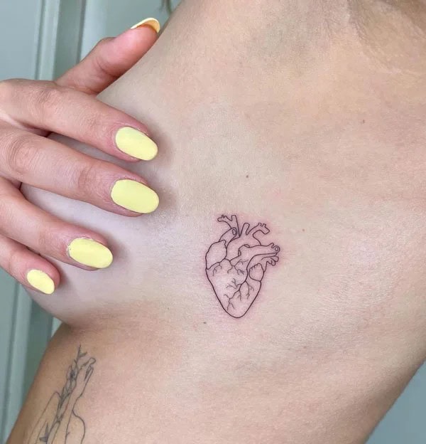 Anatomical Heart Tattoo On Chest