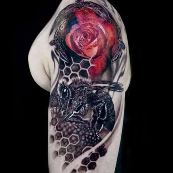 Rose and Bee Tattoo