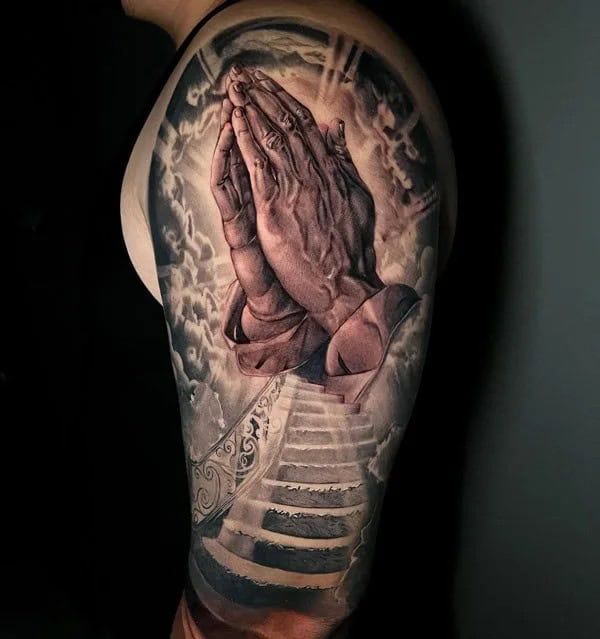 Praying Hands Stairway to Heaven Tattoo