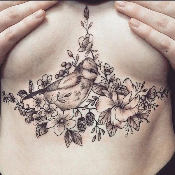 Bird Underboob Tattoo