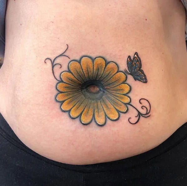 Flower Belly Button Tattoo