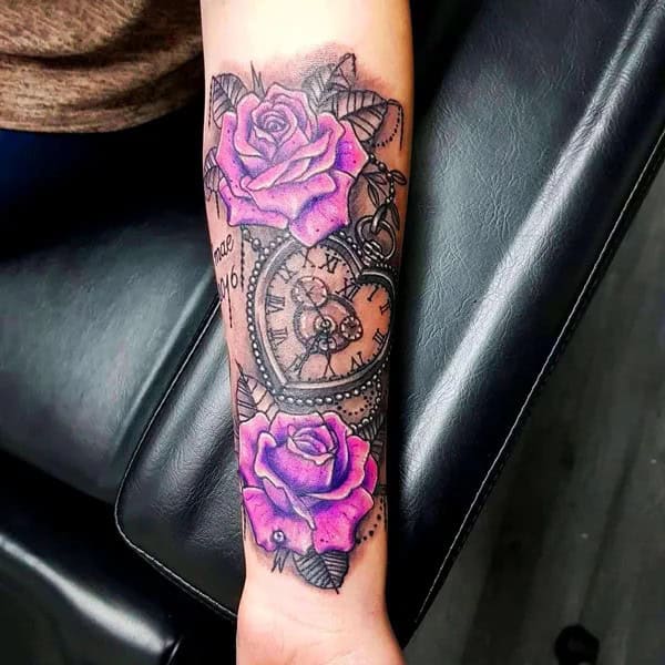 Heart Clock and Rose Tattoo