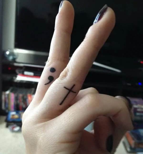 Semicolon Tattoo with Cross