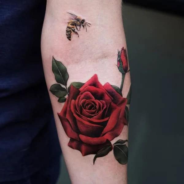 Rose and Bee Tattoo