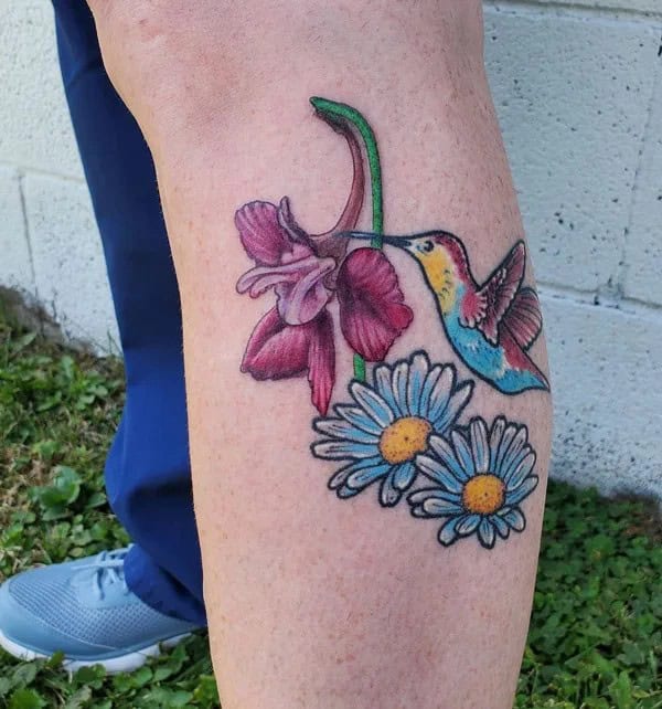 July Birth Flower And Hummingbird Tattoo