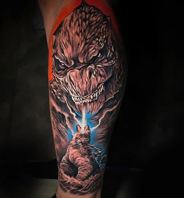 Godzilla vs Ghidorah tattoo