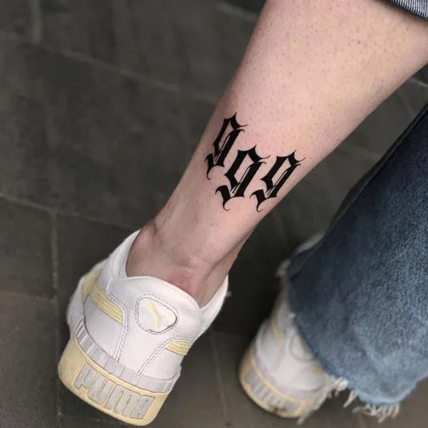 999 Tattoo On Leg