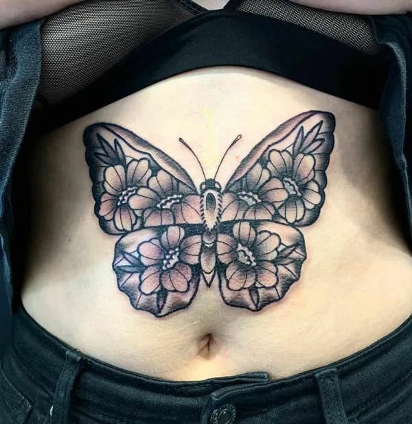 Stomach Butterfly Tattoo