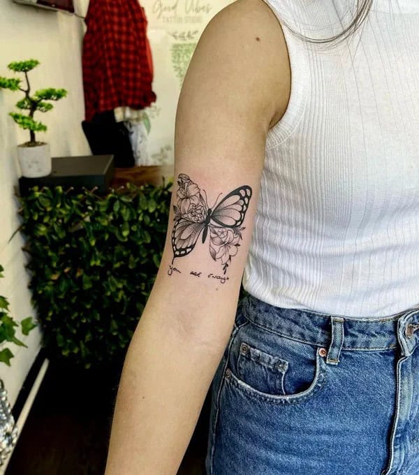 Half flower half butterfly tattoo small