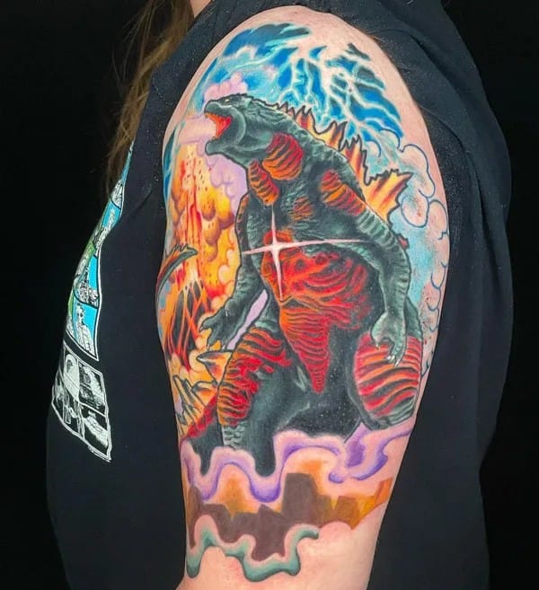 Godzilla vs Ghidorah tattoo