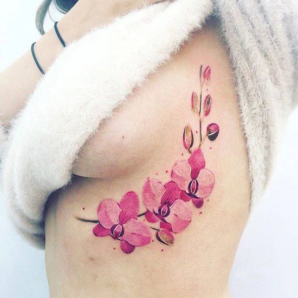 Cherry Blossom Under Breast Tattoo