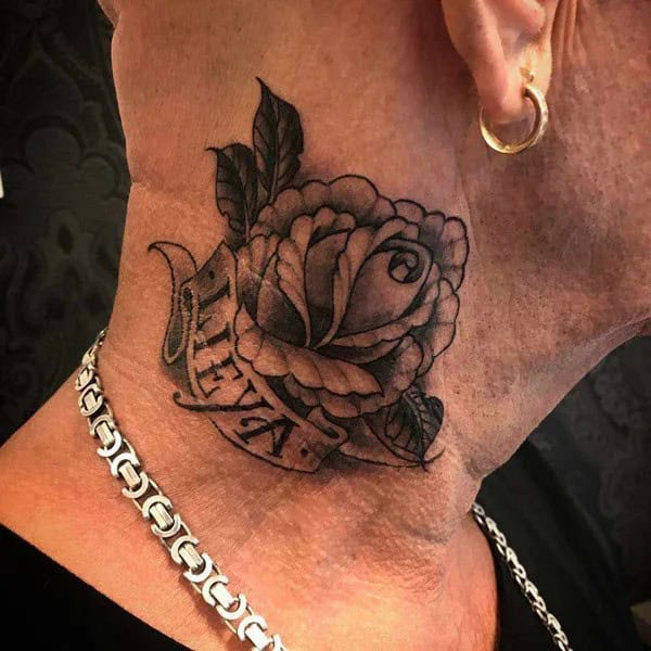 Rose Neck Tattoo with Name