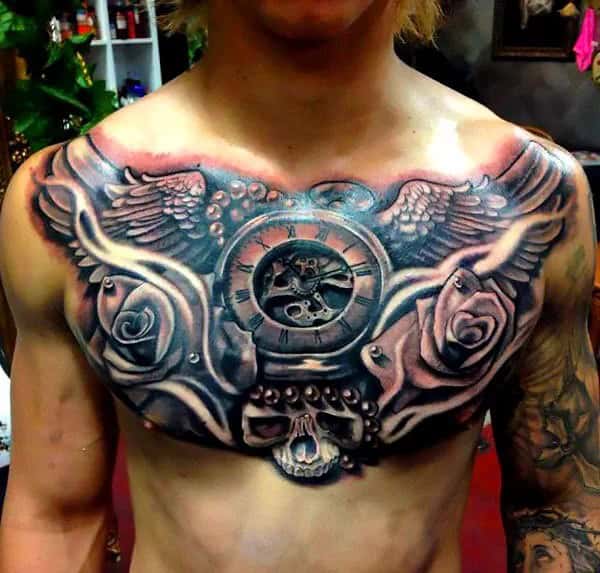 Skull Clock Tattoo with Roses