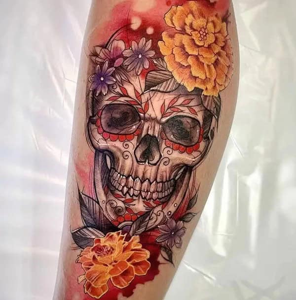 Sugar Skull Marigold Tattoo