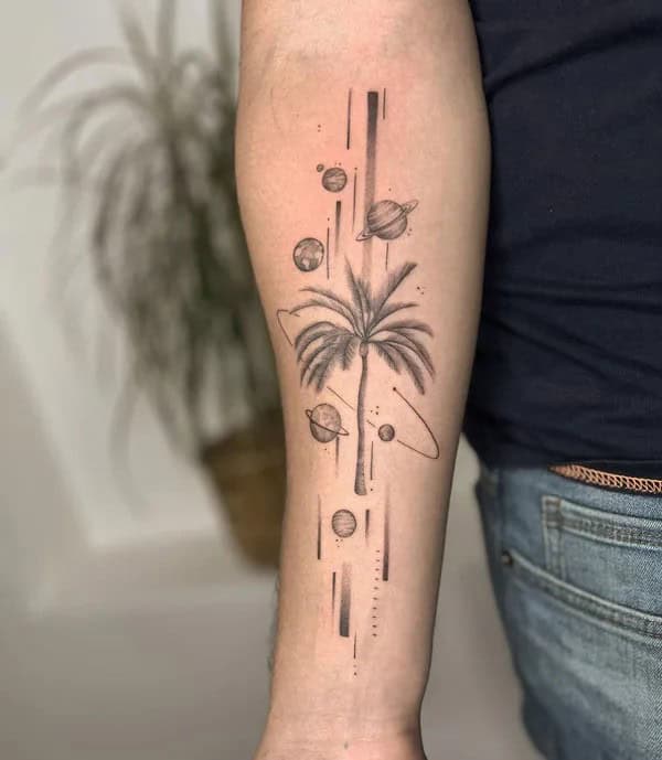 Palm Tree and Planet Tattoo