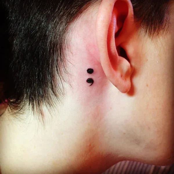 Semicolon Tattoo behind the Ear