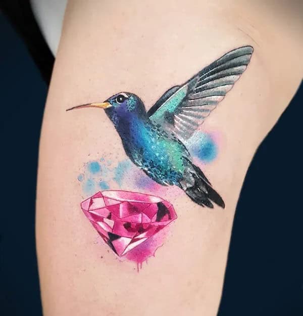 Diamond and Hummingbird Tattoo