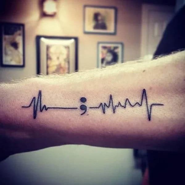 Semicolon Heartbeat Tattoo