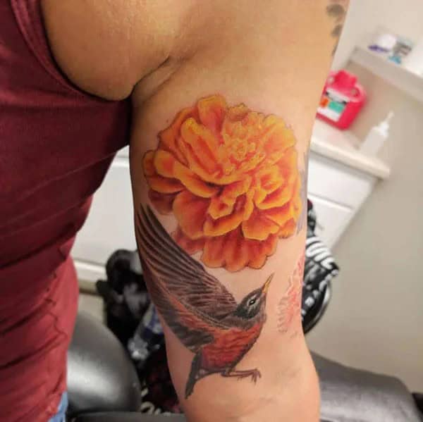 Marigold and Bird Tattoo