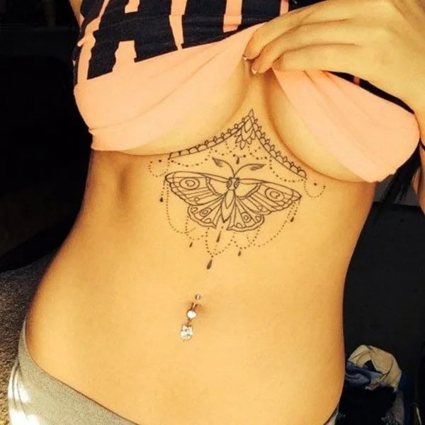 Butterfly Underboob Tattoo