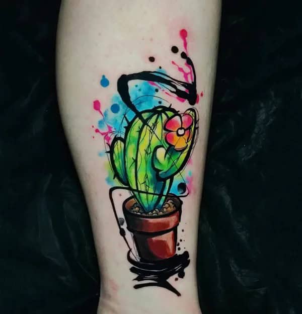 Watercolor Cactus Tattoo