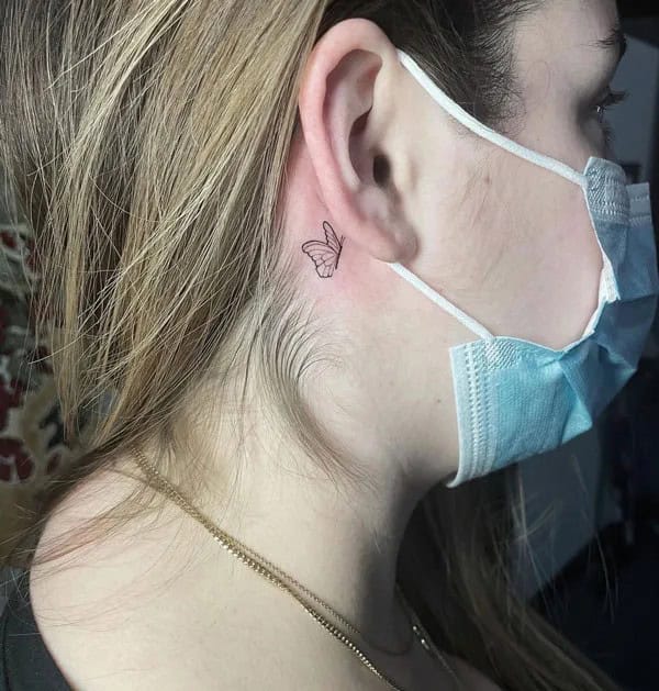 Watercolor Butterfly Tattoo Behind The Ear