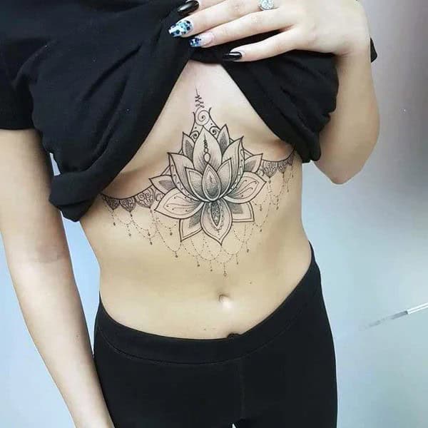 Lotus Sternum Tattoo