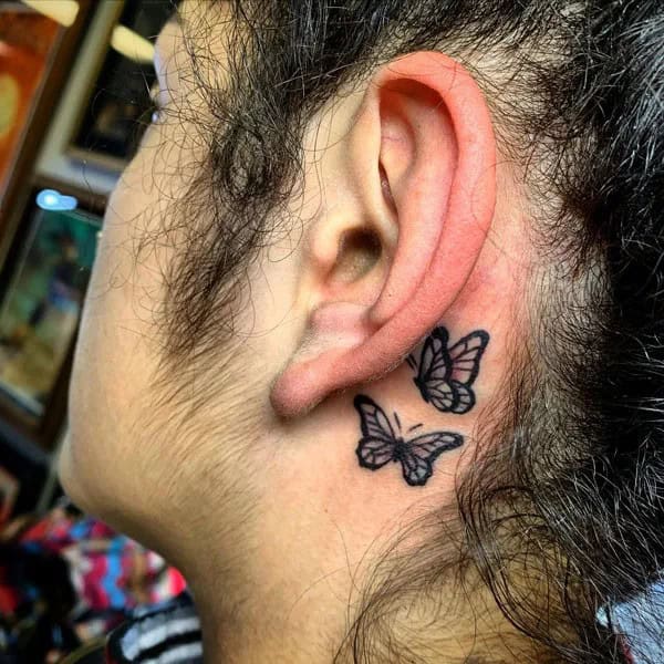 Watercolor Butterfly Tattoo Behind The Ear