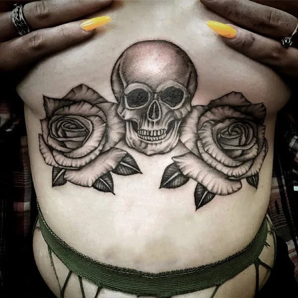 Skull Underboob Tattoo