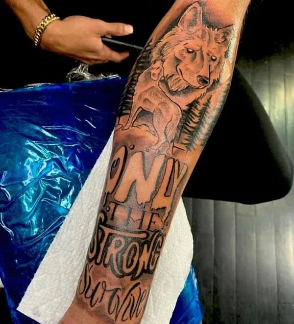 “Only The Strong Survive” Wolf Tattoo