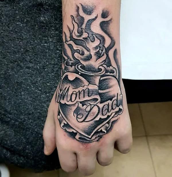 Mom and Dad Hand Tattoo