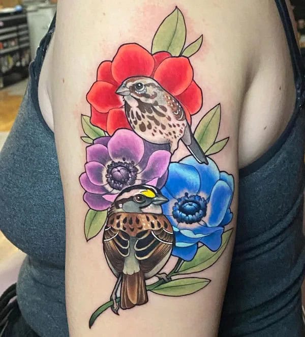 Floral Sparrow Tattoo