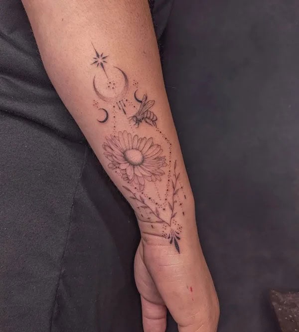 Geometric September Birth Flower Tattoo