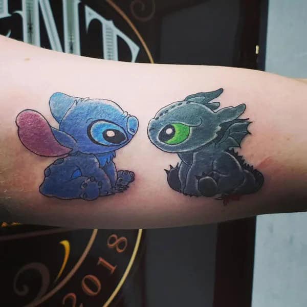 Stitch and Toothless Tattoo