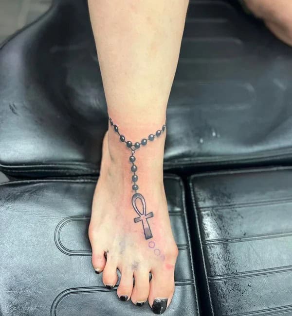 Rosary Tattoo On Foot