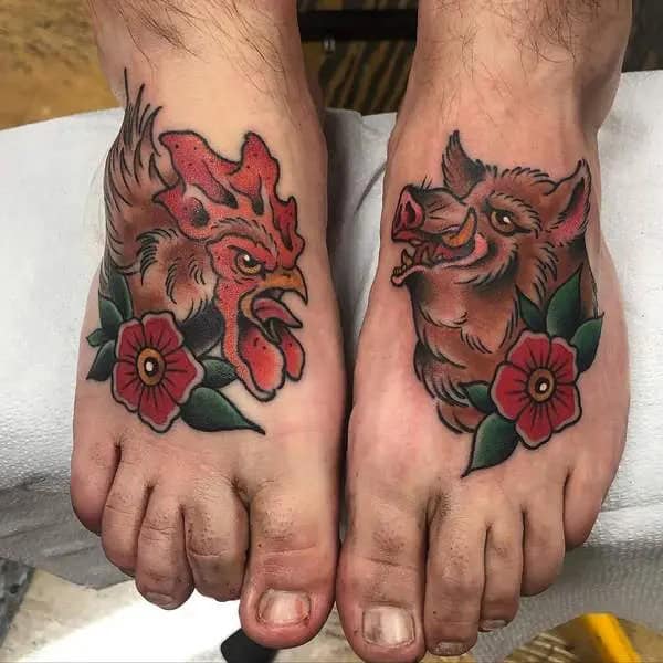 Pig And Rooster Tattoo