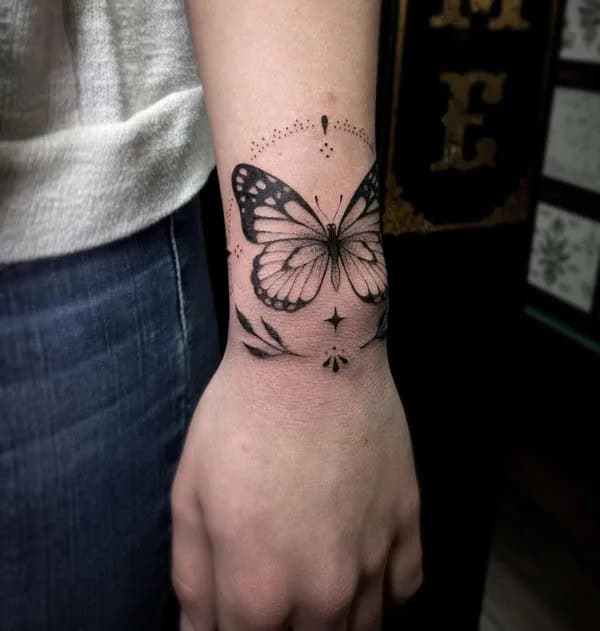 Semicolon Butterfly Hand Tattoo