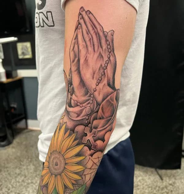 Praying Hands Rosary Tattoo