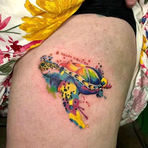 Watercolor Sea Turtle Tattoo