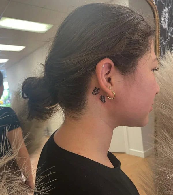 Watercolor Butterfly Tattoo Behind The Ear