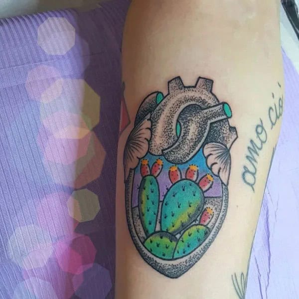 Anatomical Heart Tattoo On Chest