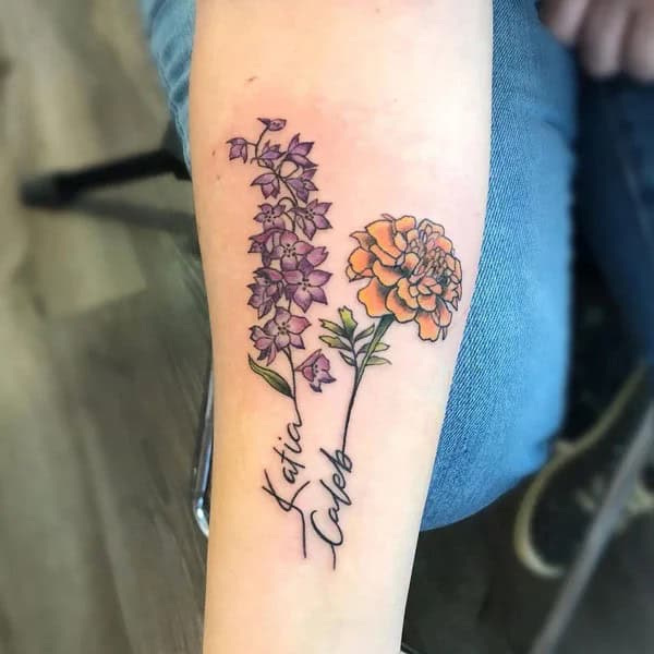 Larkspur and Marigold Tattoo