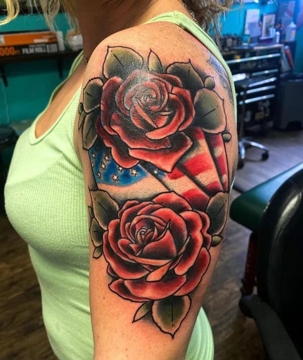 Patriotic Rose Tattoo