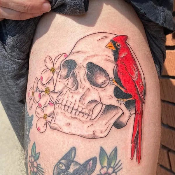 Cardinal and Skull Tattoo