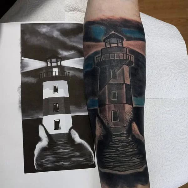 Forearm Lighthouse Tattoo