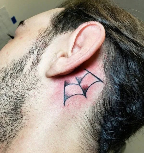 Behind The Ear Spider Web Tattoo