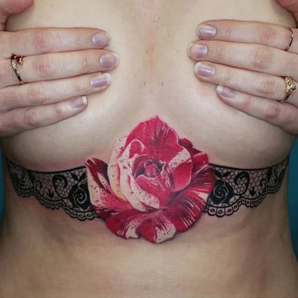 Rose Underboob Tattoo